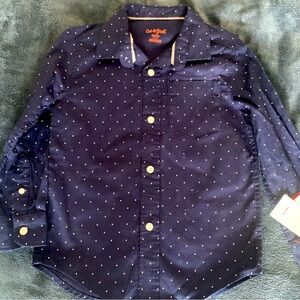 Cat and Jack boys long sleeve button down 4T cotton polka dot navy blue